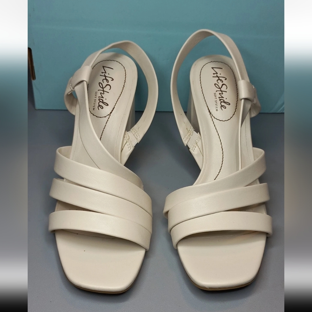 LifeStride Broadway Bone Block Heel Strappy Women's Slingback Sandals 8M / New